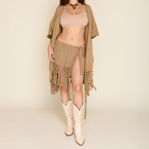 KHAKI FRINGE WRAP