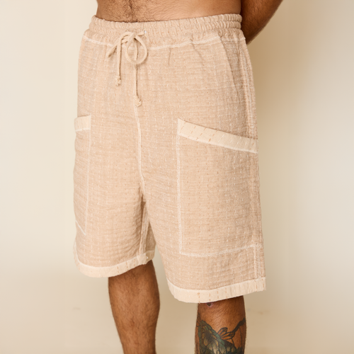 Beige Embroidered Shorts