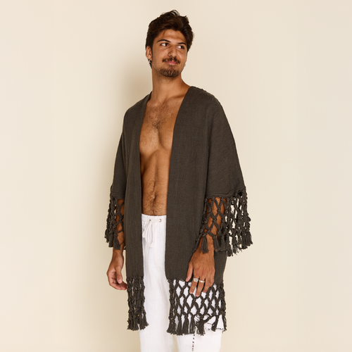 BLACK FRINGE KIMONO