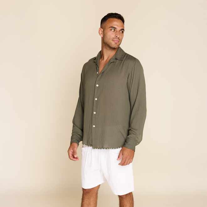 Green Embroidered Button Down