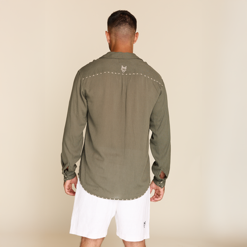 GREEN EMBROIDERED BUTTON DOWN