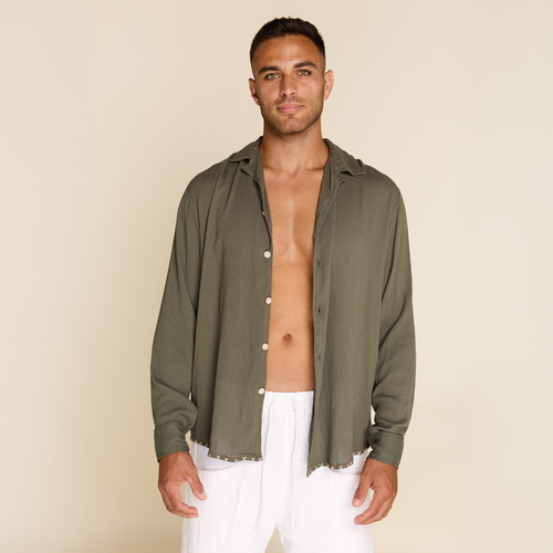 GREEN EMBROIDERED BUTTON DOWN