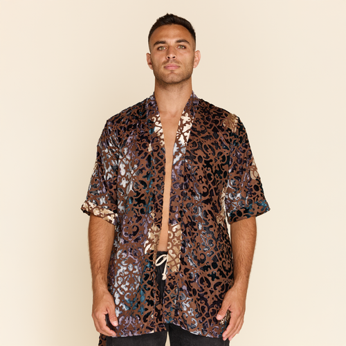 BROWN CRUSHED VELVET KIMONO