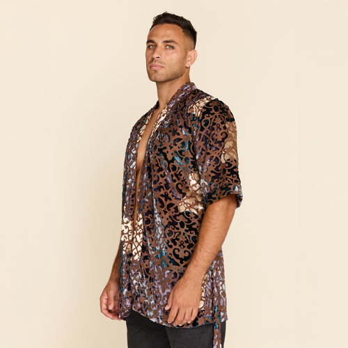 BROWN CRUSHED VELVET KIMONO
