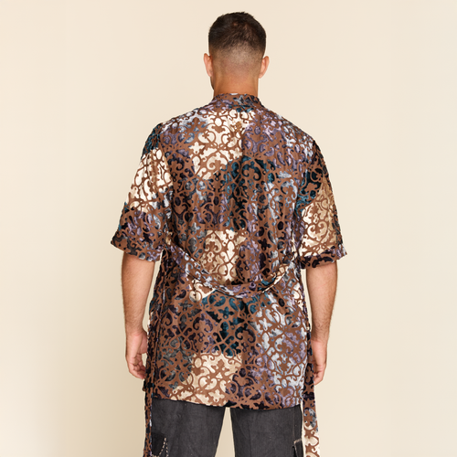 BROWN CRUSHED VELVET KIMONO