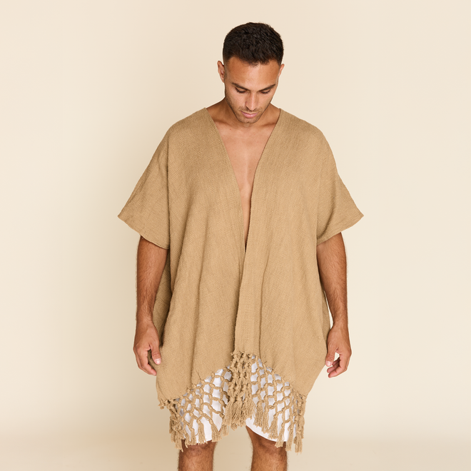 Fringe Poncho Beige