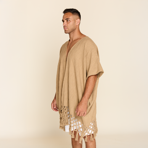 Fringe Poncho Beige