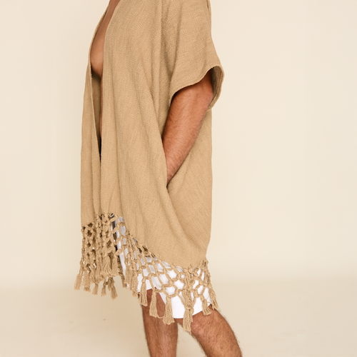 Fringe Poncho Beige