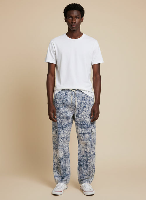 BLUE CRACK DYE CARGO TROUSERS