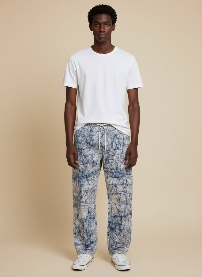 BLUE CRACK DYE CARGO TROUSERS