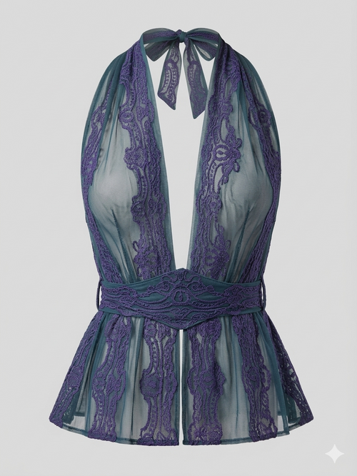 HALTER TIE NECK NET TOP