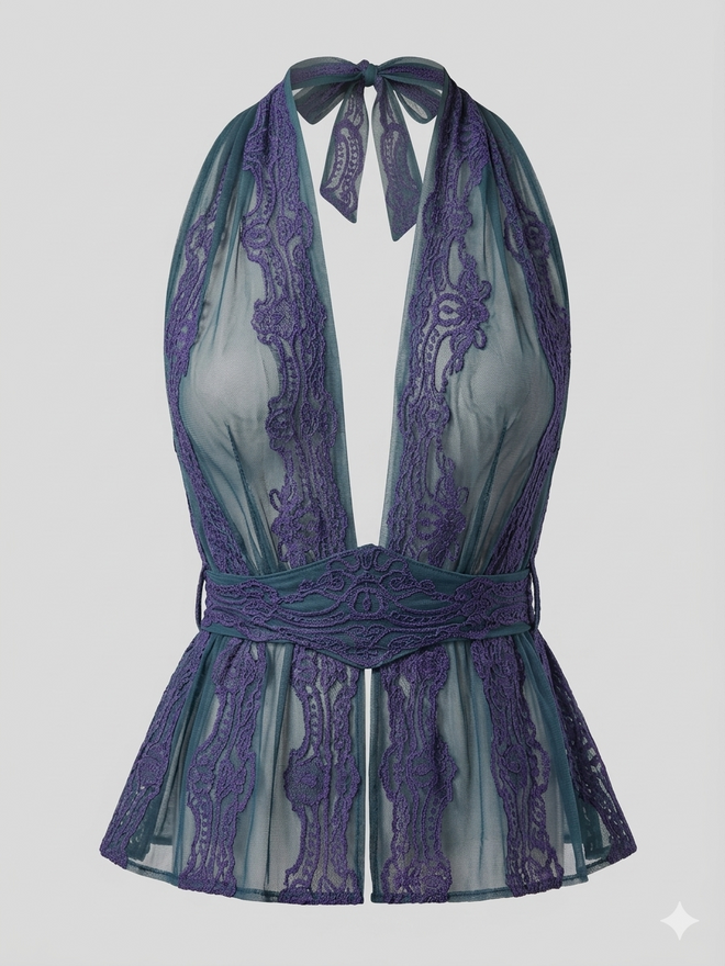 HALTER TIE NECK NET TOP