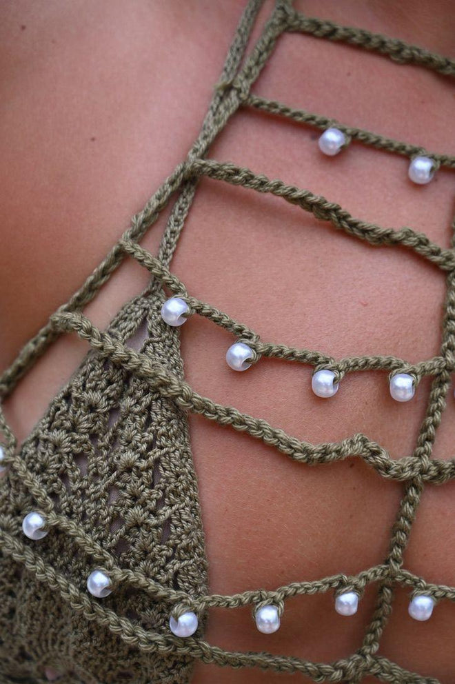 OLIVE PEARL WEB CROCHET BRALETTE