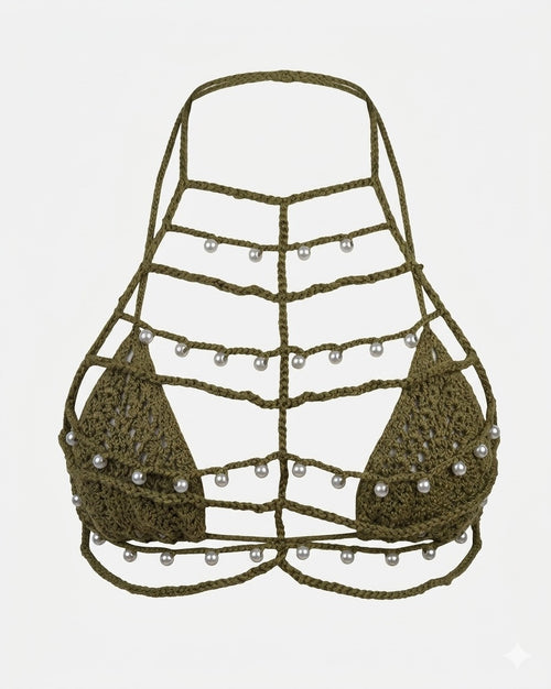 OLIVE PEARL WEB CROCHET BRALETTE