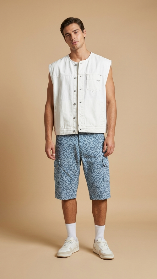 DENIM LEOPARD UTILITY PANTS