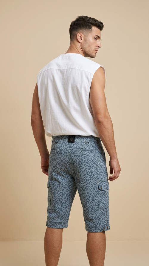 DENIM LEOPARD UTILITY PANTS