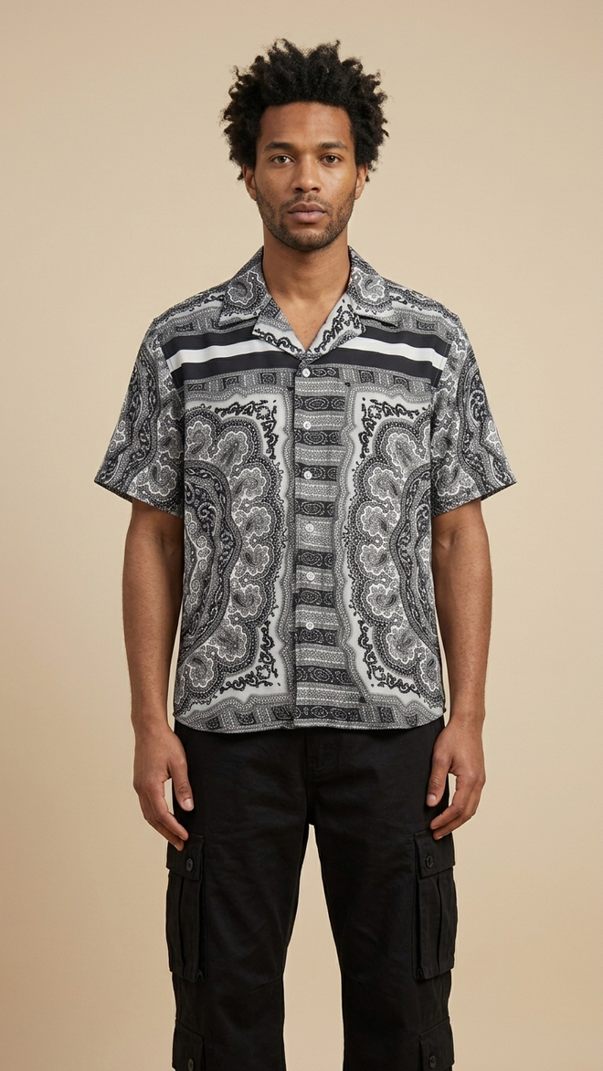 MONO STRIPE MANDALA SHIRT