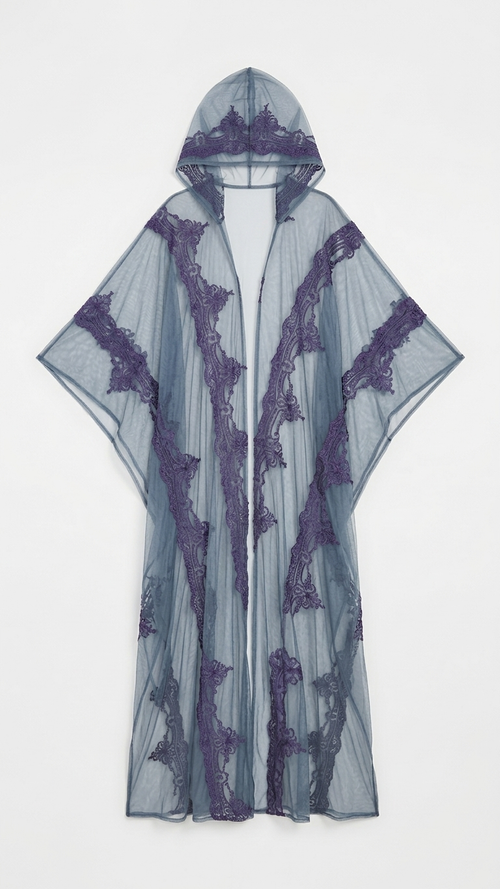 BLUE MIST LACE HOODED LONG PONCHO