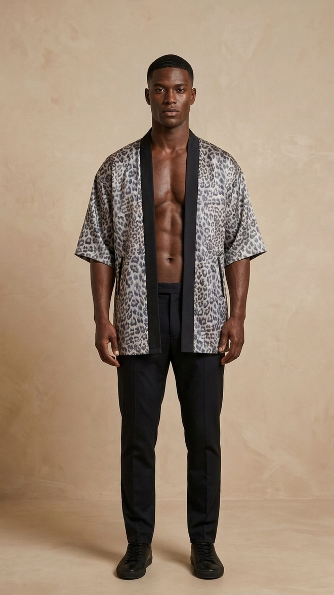 BABY BLUE LEOPARD KIMONO
