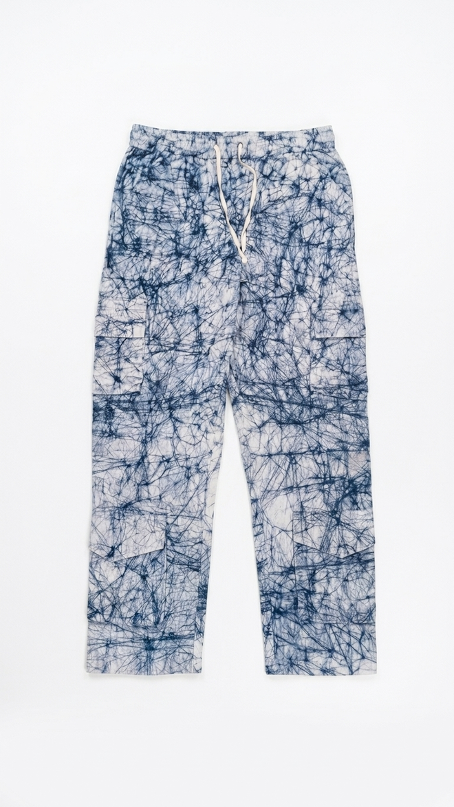 BLUE CRACK DYE CARGO TROUSERS