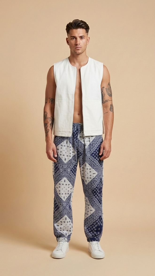 BLUE BANDANA TAPERED TROUSER