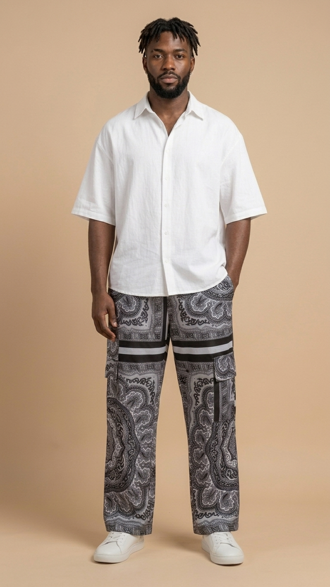 BLACK BANDANA CARGO TROUSER