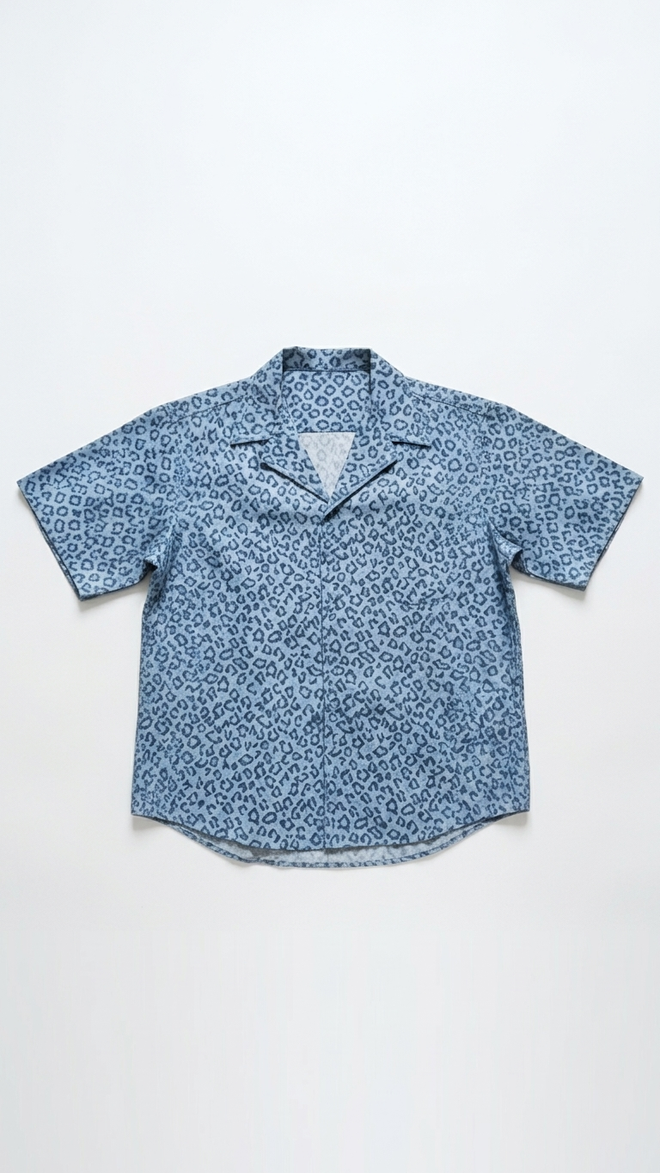 LEOPARD DENIM HALF SLEEVE SHIRT
